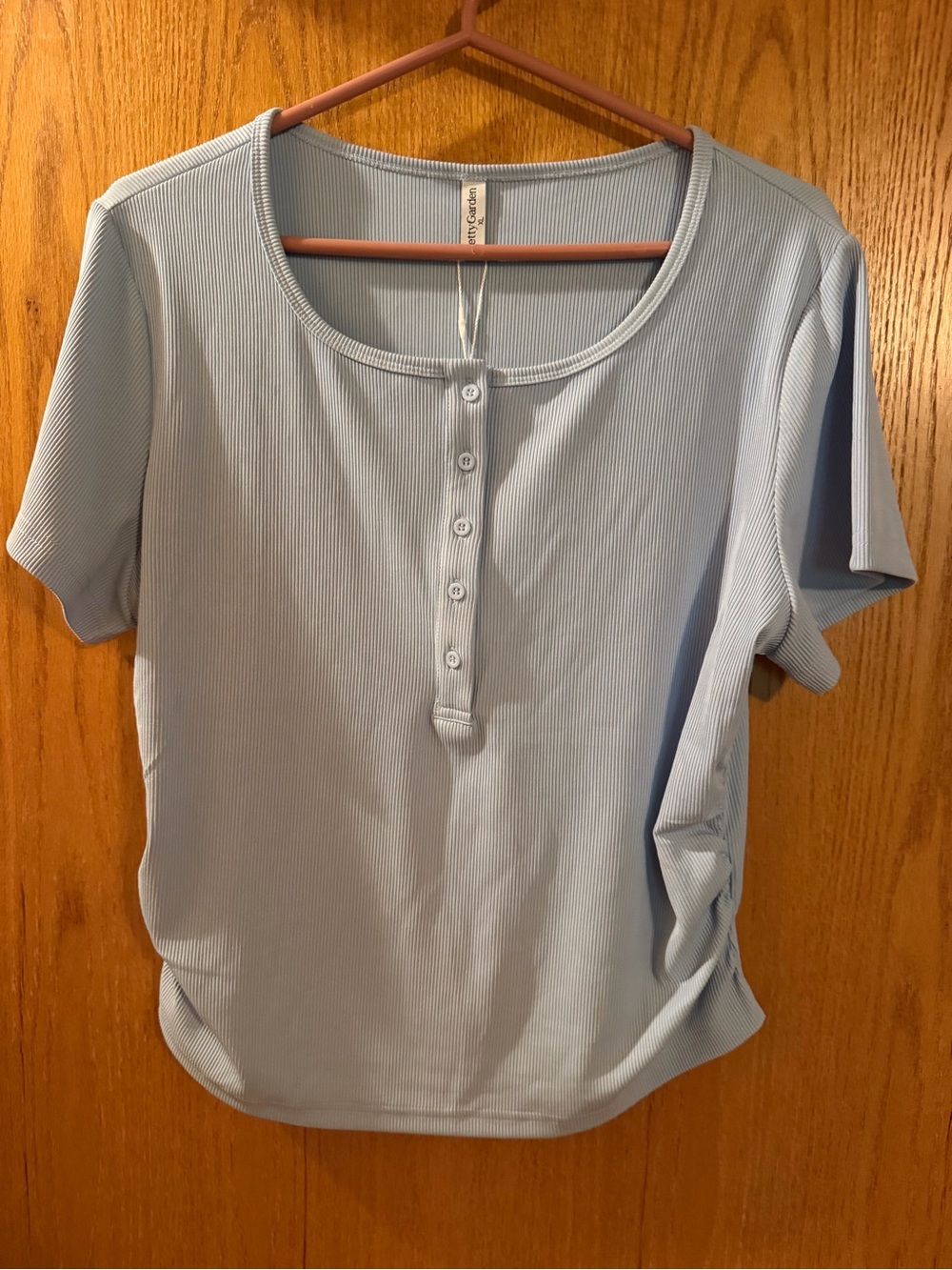 Light Blue Ribbed Henley Top and pant set by Pretty Garden.